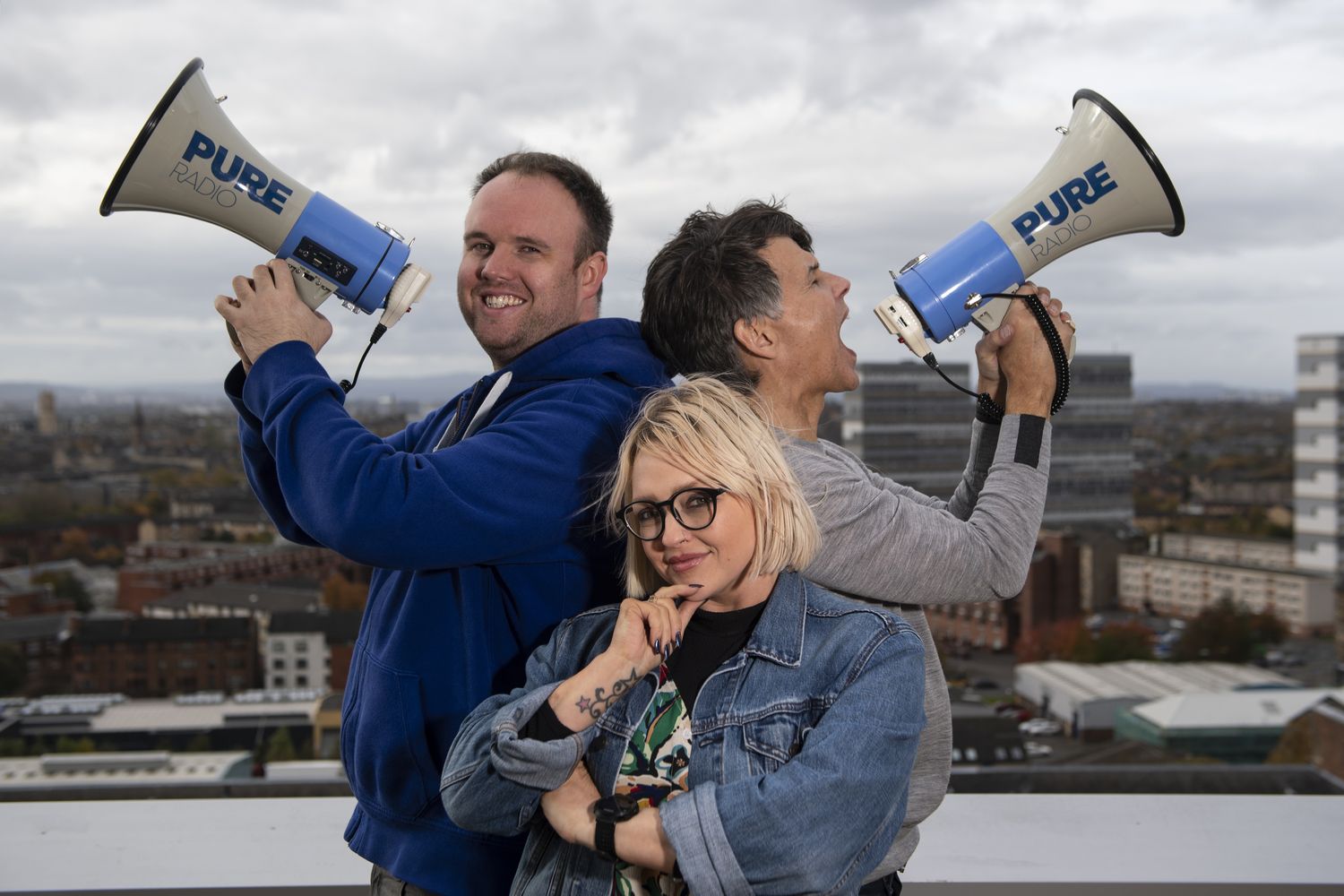 Pure Radio presenters (left to right) Paul Harper, Lynne Hoggan and Robin Galloway