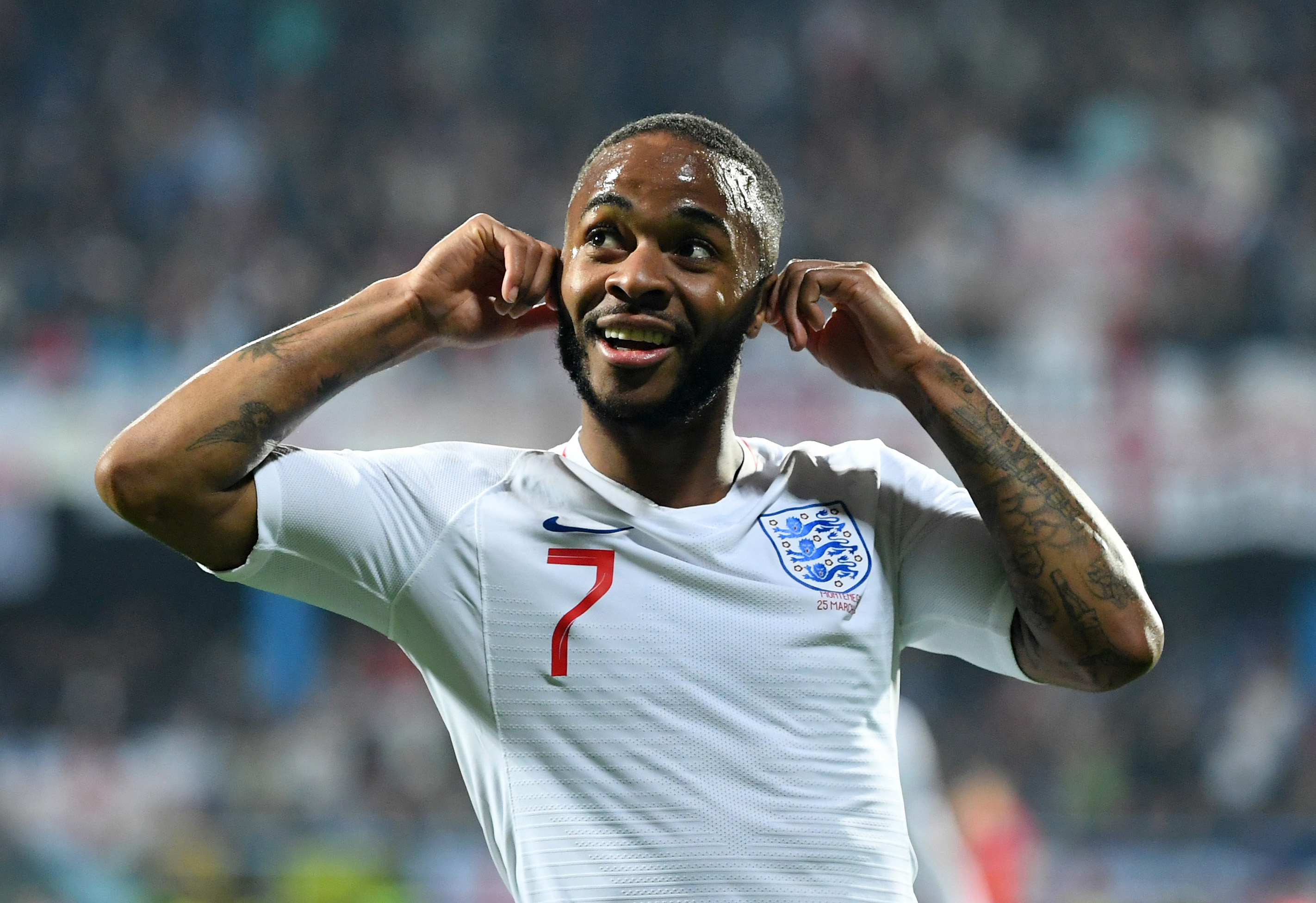 Raheem Sterling reacts to being racially abused in Montenegro back in March