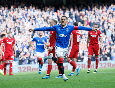 Rangers' James Tavernier celebrates scoring against Aberdeen