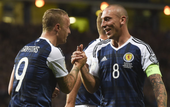 Scott Brown with Leigh Griffiths during his last Scotland cap, against Malta in 2017