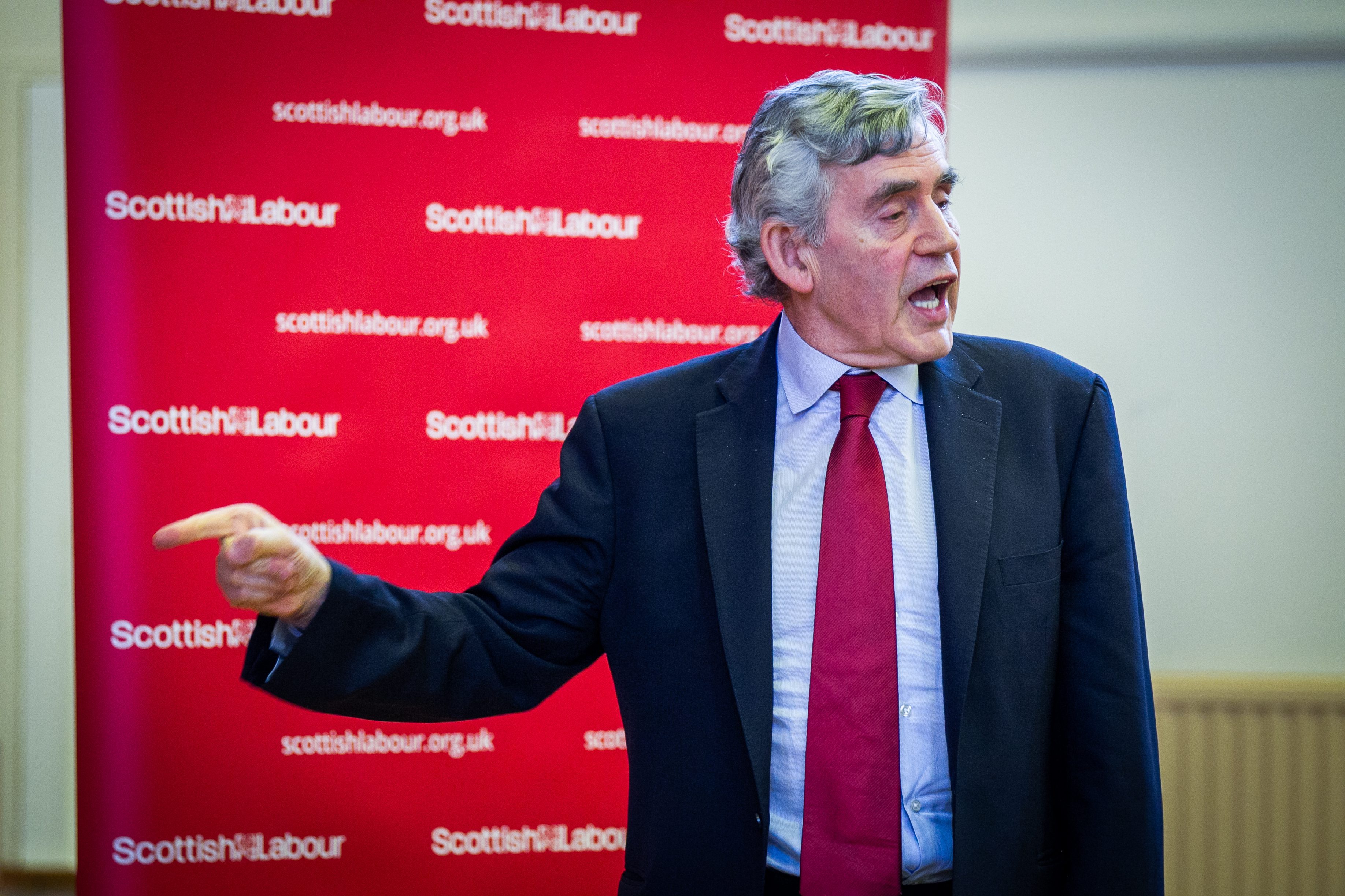 Gordon Brown speaking to Labour members at Larkhall Community Centre