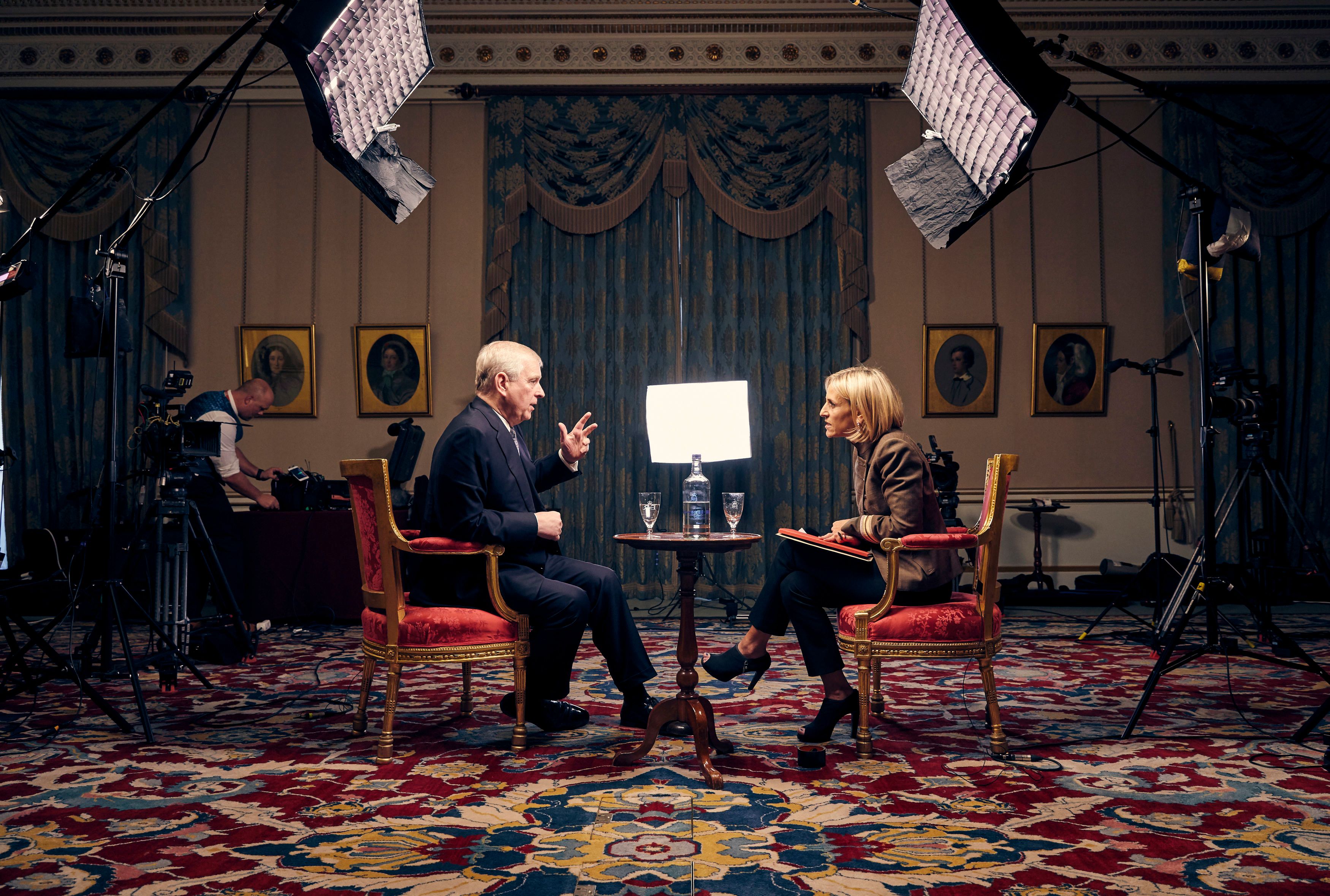 Prince Andrew is quizzed by the BBC’s Emily Maitlis during the interview at Buckingham Palace,