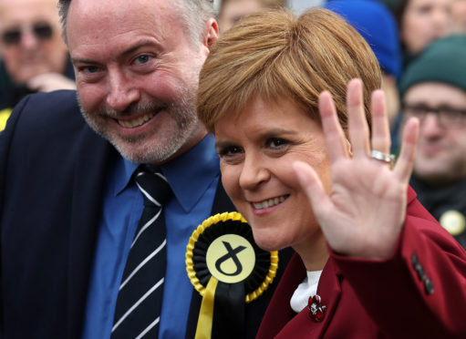 SNP leader Nicola Sturgeon joins Alyn Smith, the SNP's candidate for Stirling, on the general election campaign trail