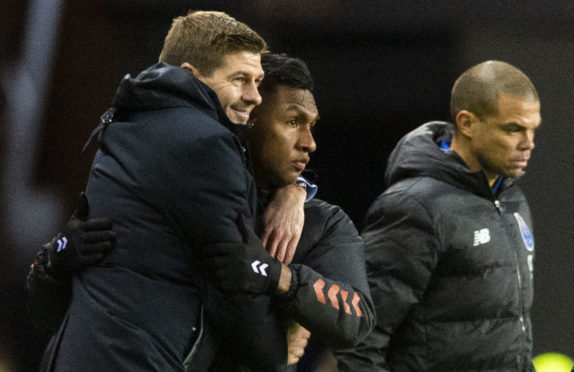 Rangers' Alfredo Morelos (right) with manager Steven Gerrard