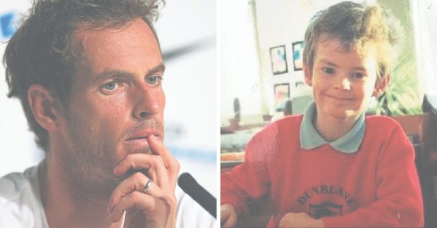 Andy Murray as a child at Dunblane Primary School (r) and today (l).
