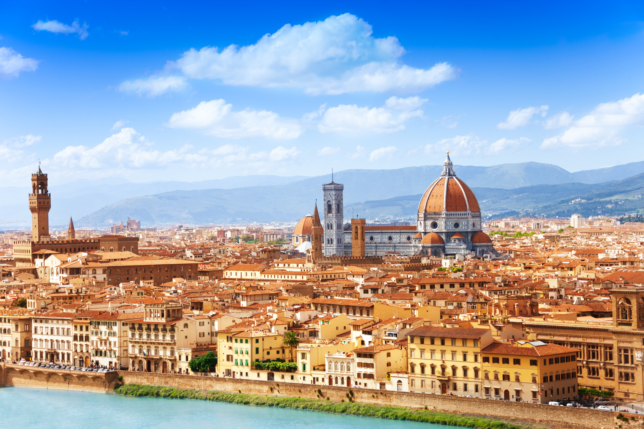 A panorama of the Arno River and cathedrals of Florence