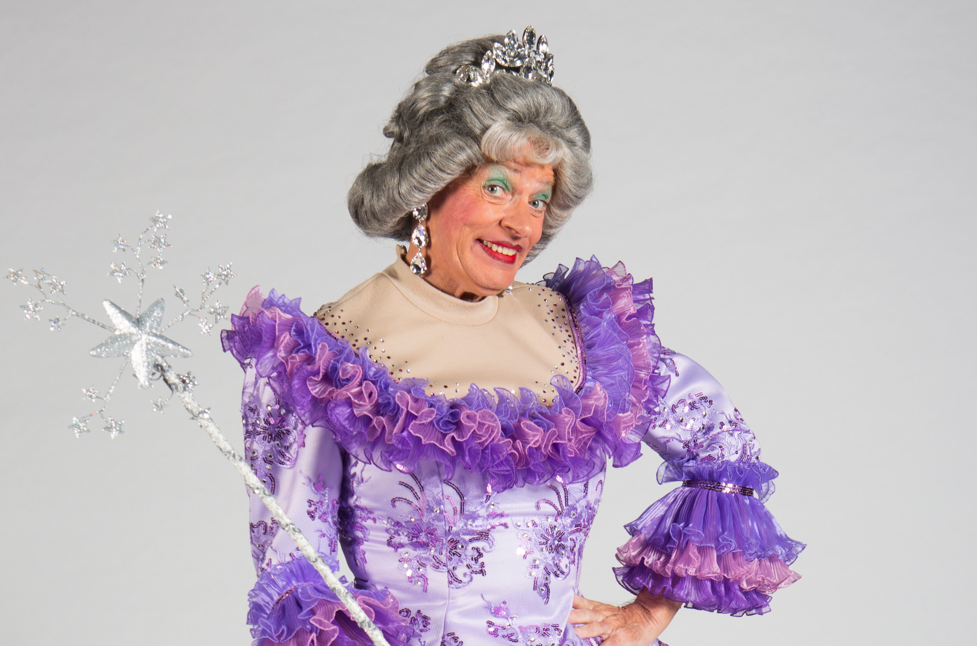 Allan Stewart in character as a panto dame
