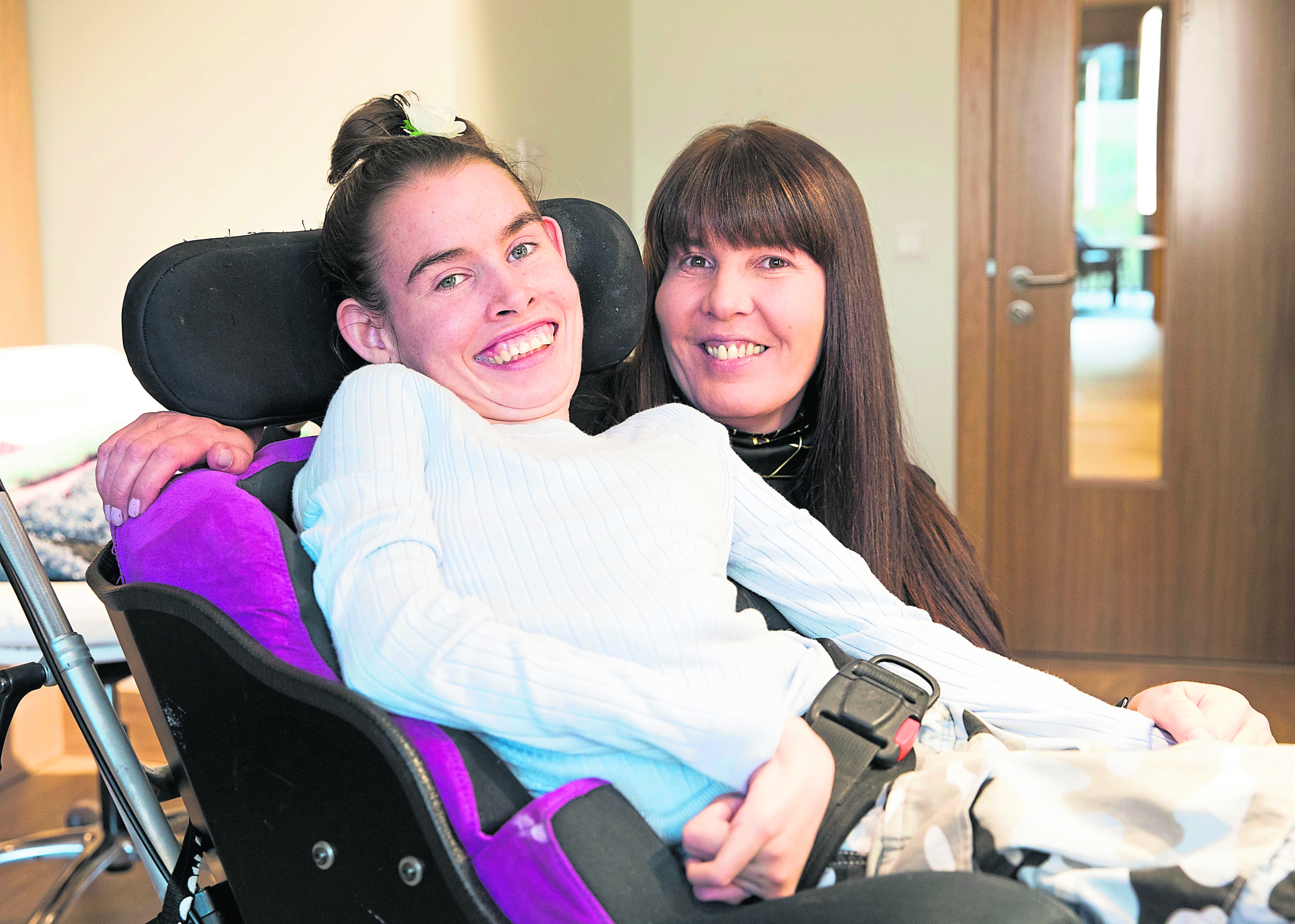 Leona Davidson with mum Angela, Leona has an extremely rare genetic neurological condition called Pantothenate Kinase-Associated Neurodegeneration (PKAN) Disease she attends the The Pamper Suite at Prince and Princess of Wales Hospice in Belahouston Park Glasgow.
