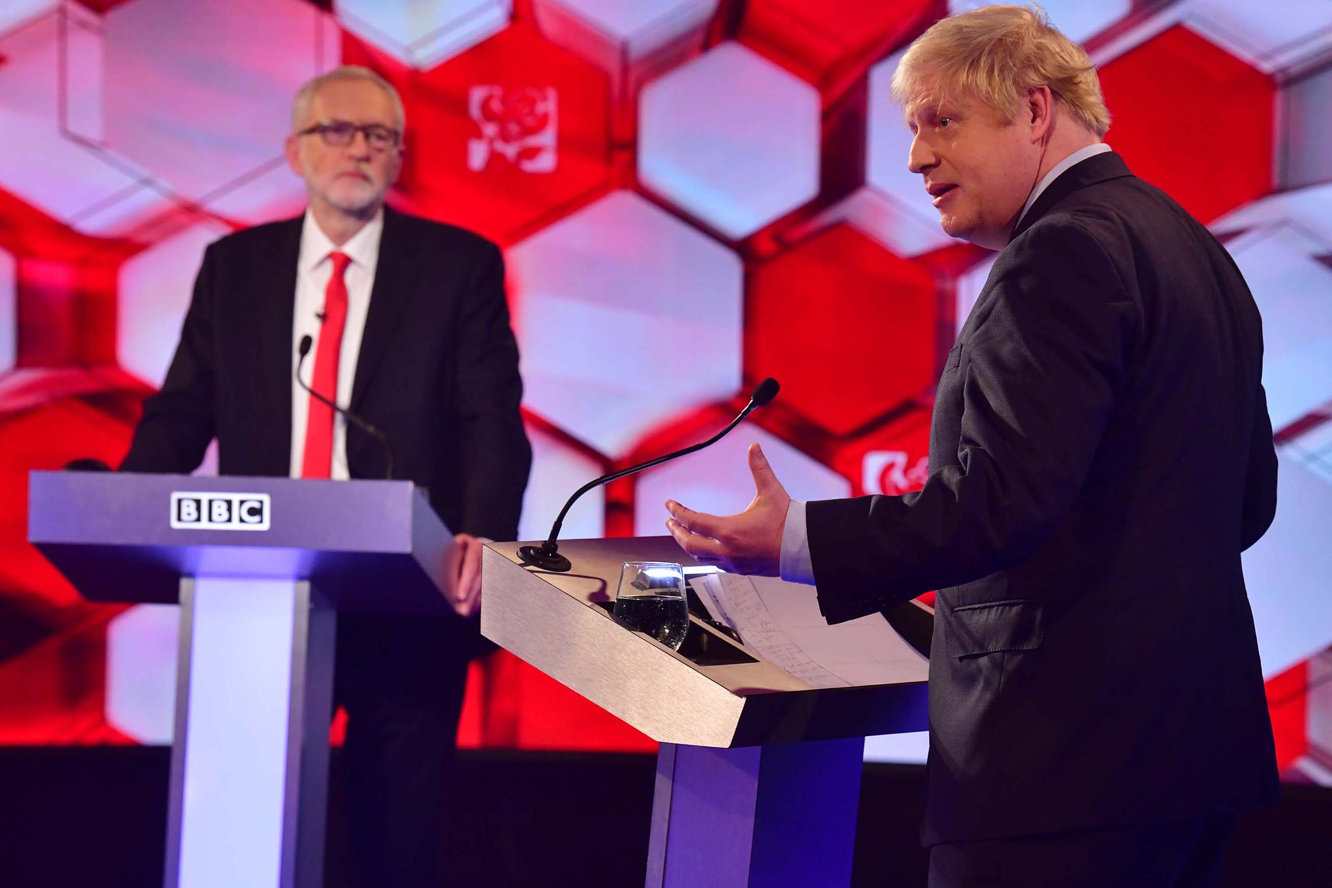 Jeremy Corbyn and Boris Johnson in a BBC debate