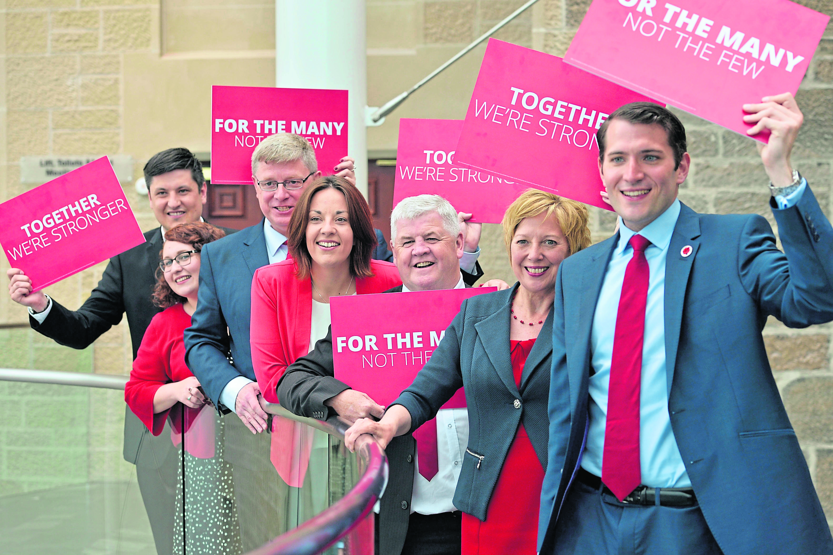 Scottish Labour MPs elected in 2017 (left to right) Ged Killen, Danielle Rowley, Martin Whitfield, Scottish Labour leader Kezia Dugdale, Hugh Gaffney, Lesley Laird, Paul Sweeney