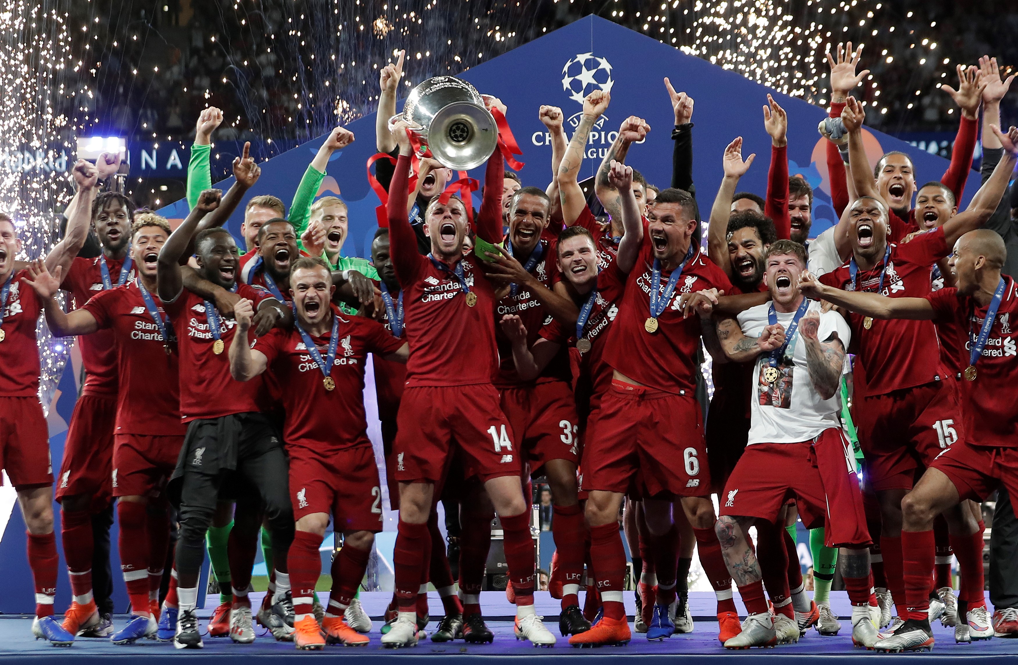 Liverpool celebrate their Champions League win in Madrid last May