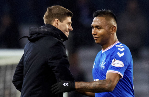 Rangers boss Steven Gerrard with star striker Alfredo Morelos