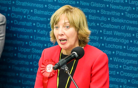 Outgoing candidate Lesley Laird speaks to thank her team after the results are announced