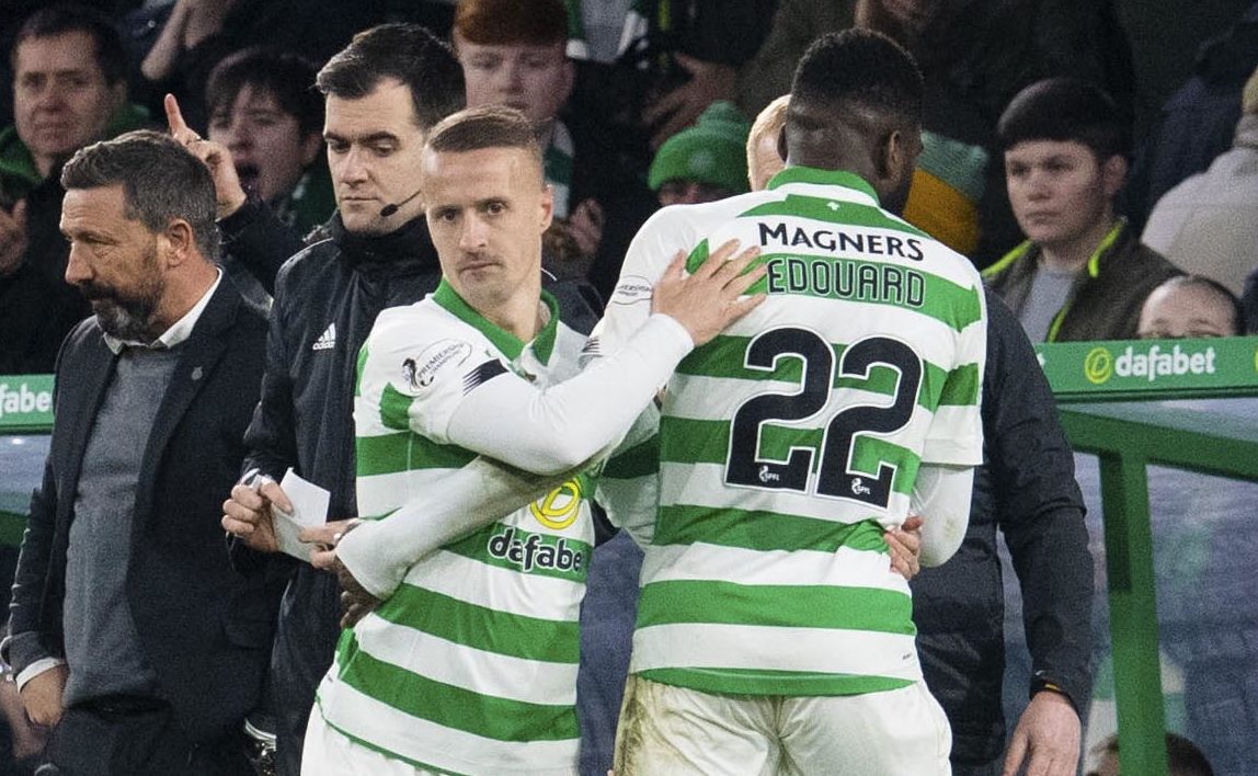 Leigh Griffiths comes on for Odsonne Edouard (right) during the Hoops' win over Aberdeen
