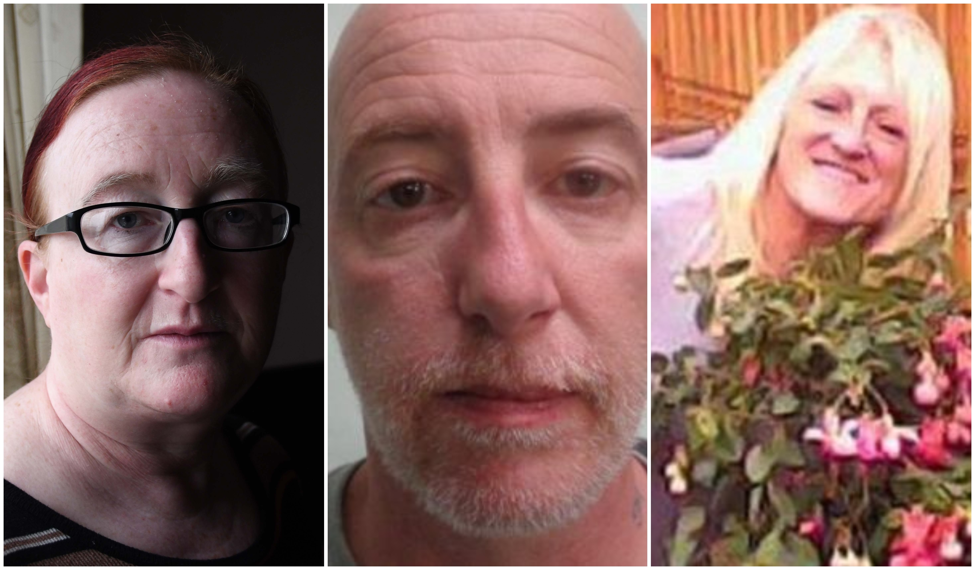 Michelle Cunningham, left, suffered years of abuse and physical attacks by Andrew Highton (centre) who went on to kill Linda Treeby (right)
