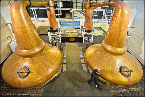 Whisky stills at Glenglassaugh Distillery, Portsoy