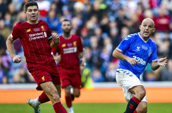 Steven Gerrard and Alex Rae in Legends’ action