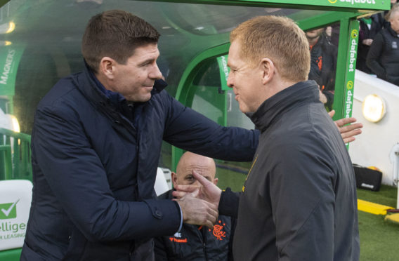 Rangers manager Steven Gerrard with Celtic manager Neil Lennon