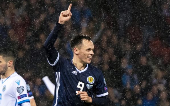 Lawrence Shankland celebrates scoring against San Marino in October