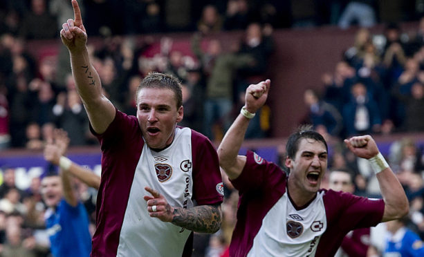 Ryan Stevenson celebrates scoring the winner in a 1-0 victory for Hearts over Rangers nine years ago