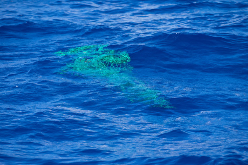 An abandoned fishing net spotted by the crew