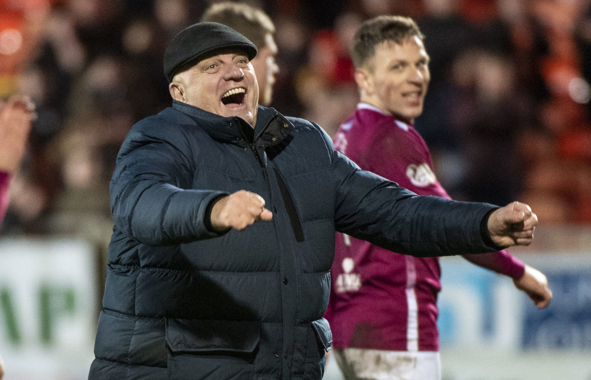 Arbroath manager Dick Campbell celebrates his side's win over Dundee United
