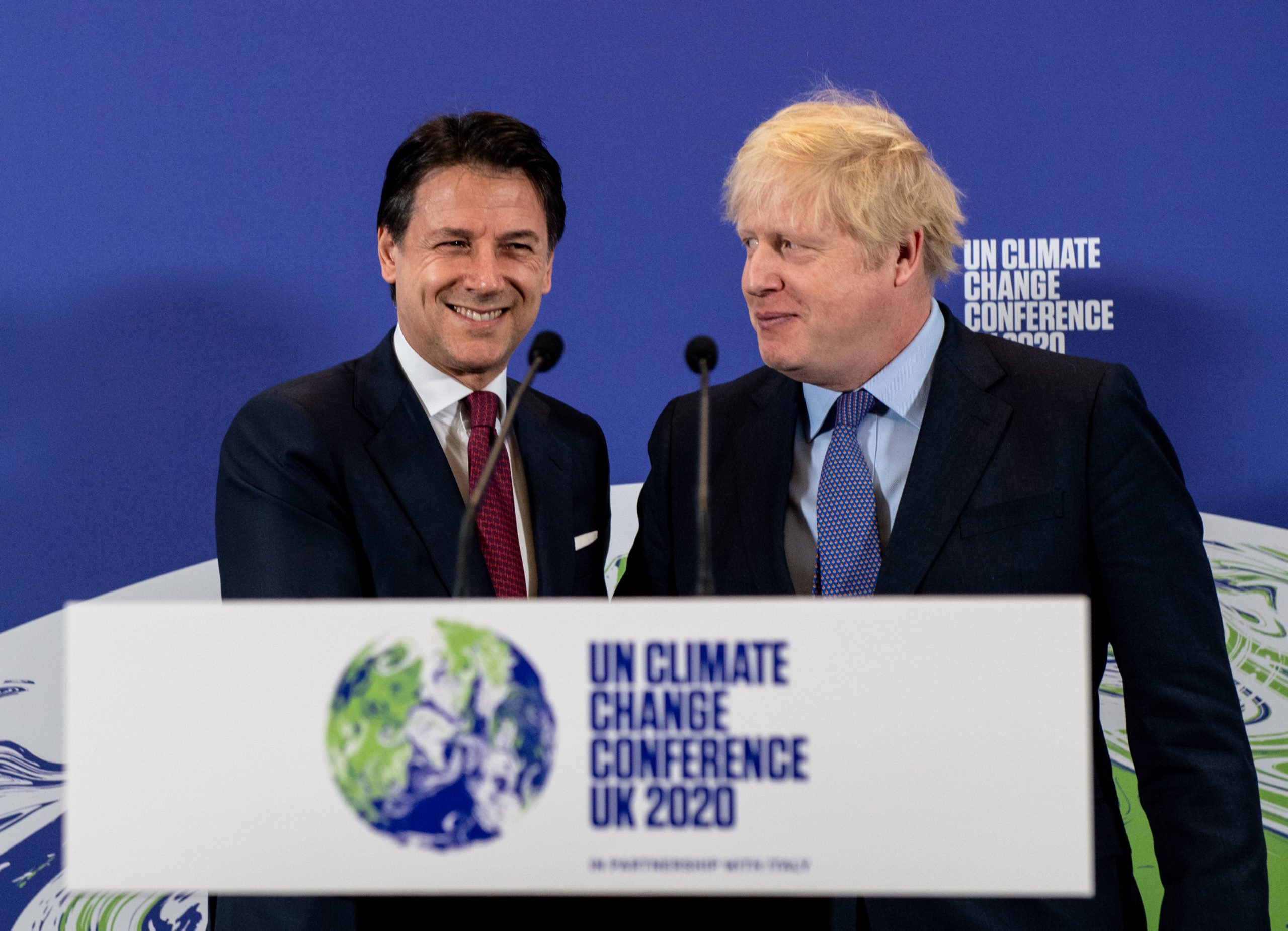 Prime Minister Boris Johnson (right) and Italian Prime Minister Giuseppe Conte at the launch of the next COP26 UN Climate Summit