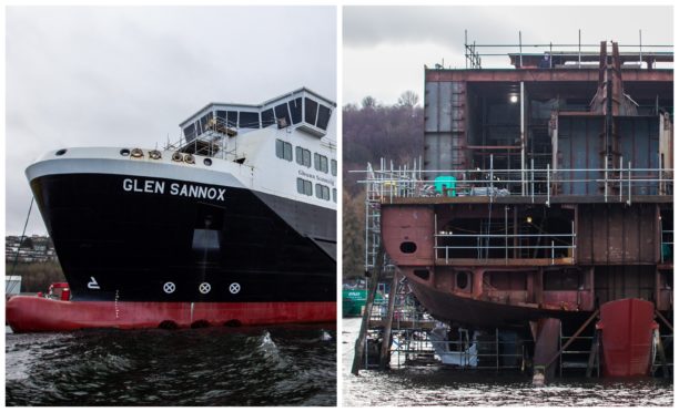 Glen Sannox, above, and her sister ship, Vessel 802, are being built a few hundred yards from each other at the shipyard