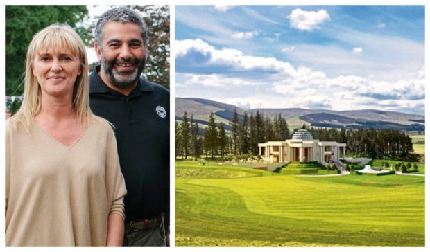 Martine Altajir and Mohsin Altajir at the 2014 Royal Highland Show (left) and the unopened gWest golf course near Gleneagles, which is owned by the Altajir family