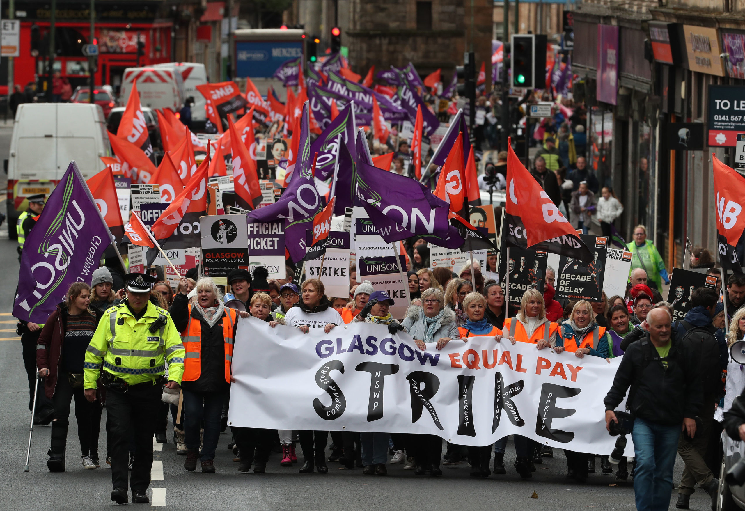 Equal pay marchers at a Glasgow demonstration