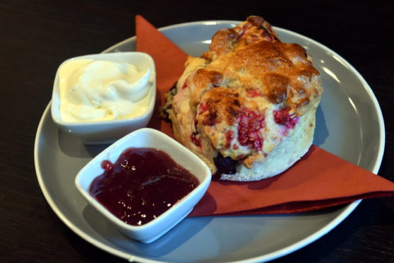 Blether's delicious raspberry and coconut scone