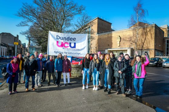 Strike action outside Dundee University earlier this week