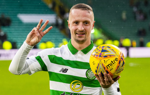 Celtic's Leigh Griffiths celebrates his hat trick against St Mirren