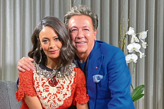 Ross King with wind-up master Thandie Newton