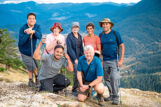 Dom Joly, Edwina Currie, Mim Shaikh, Pauline McLynn, Adrian Chiles, Fatima Whitbread, Amar Latif in BBC Two's Pilgrimage