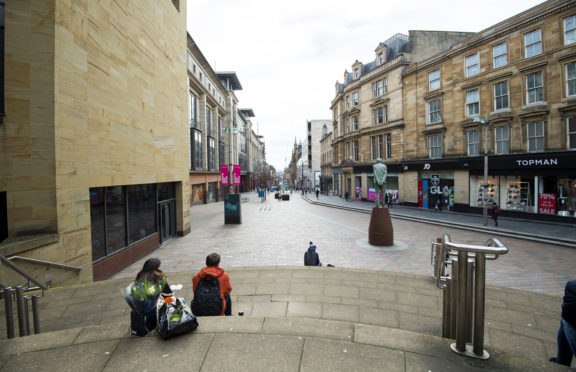 A quiet Buchanan Street in Glasgow during lockdown