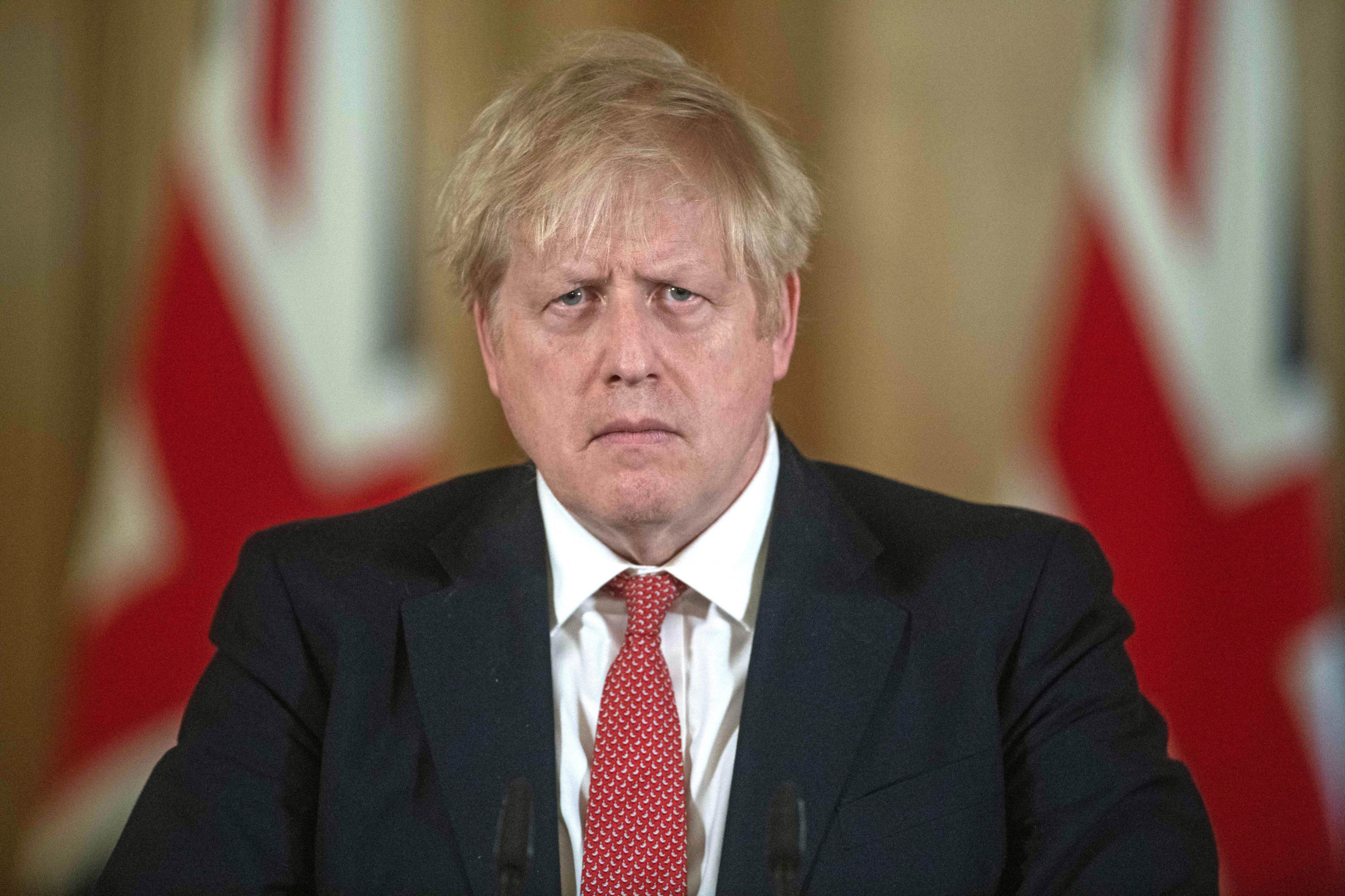 Prime Minister Boris Johnson speaking at a media briefing in Downing Street