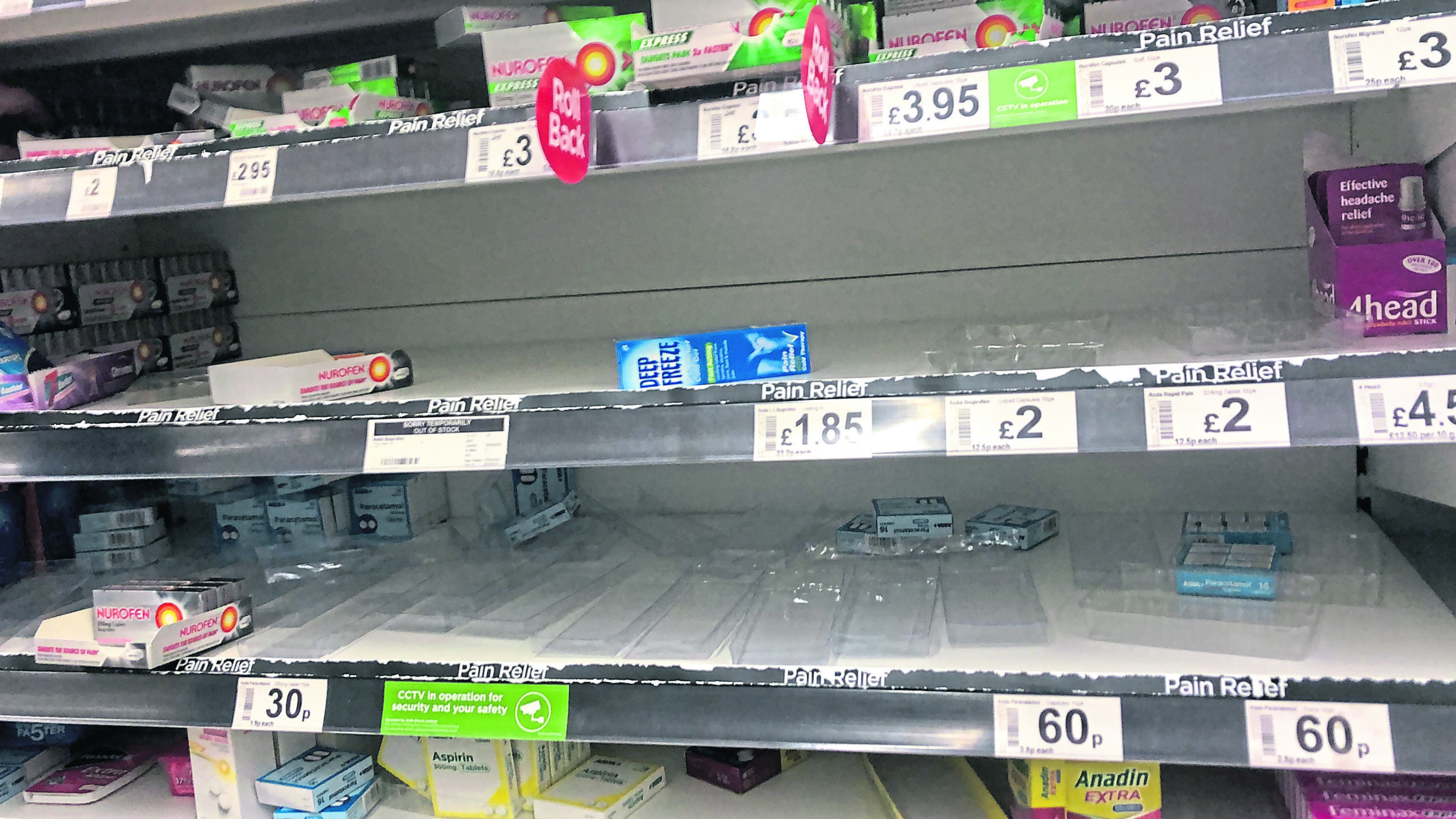 Medicine shelves at Asda, Motherwell