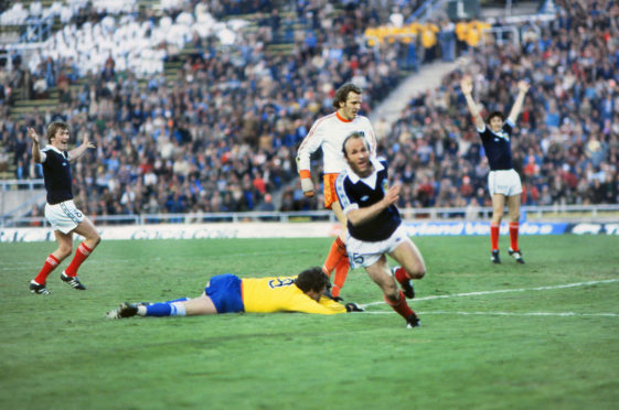 Archie Gemmill celebrates his famous solo goal