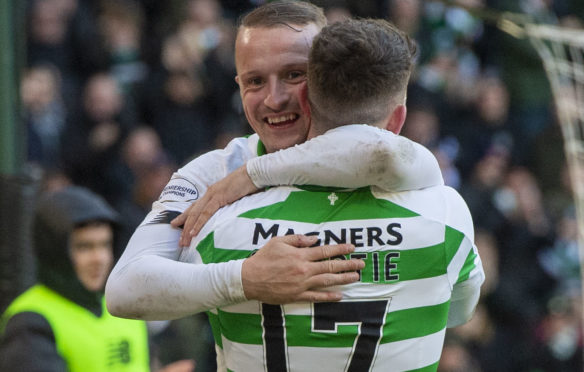 Leigh Griffiths celebrates with Tom Rogic