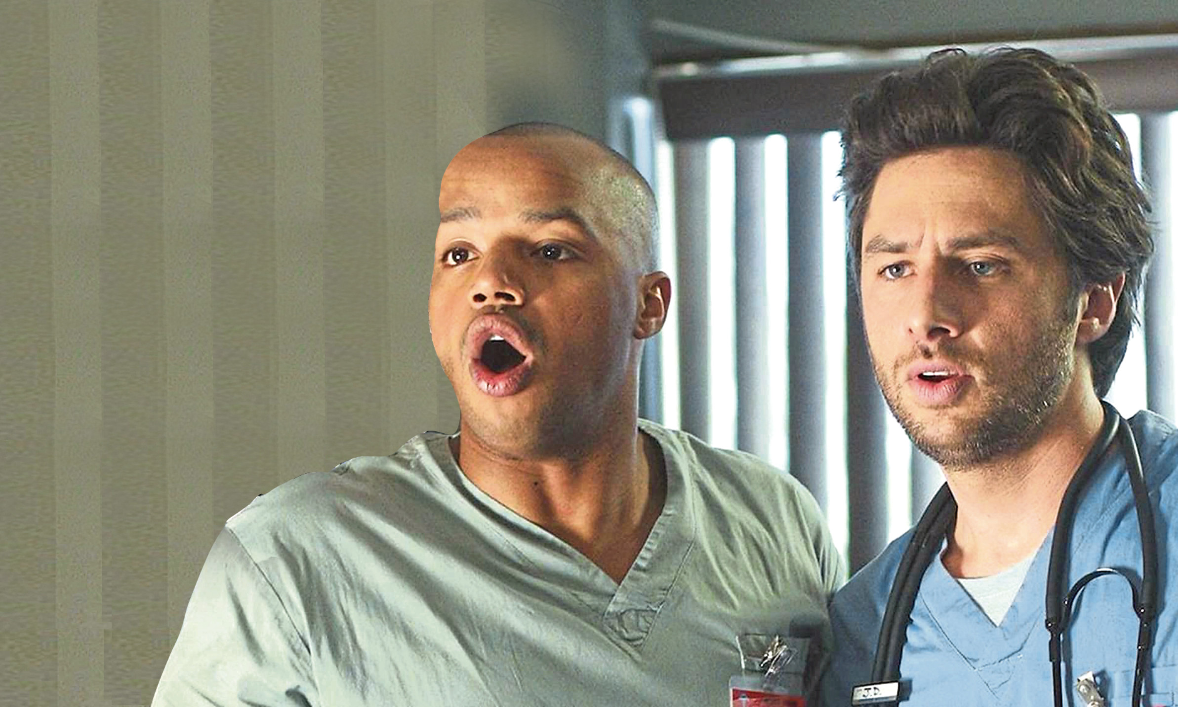 Donald Faison and Zach Braff in noughties medical sitcom Scrubs
