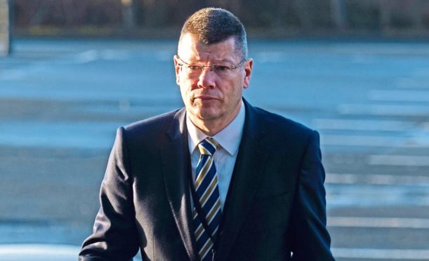 Neil Doncaster arriving for work at Hampden before lockdown