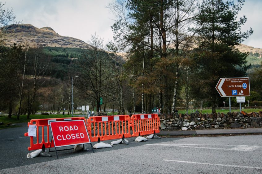 A closed car park in Arrochar, with Ben Arthur / The Cobbler in background - normally full at this time of year