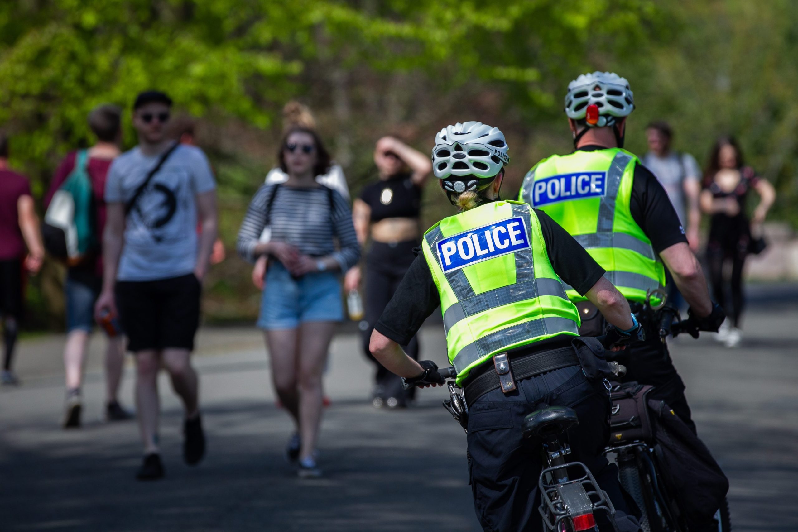 Officers on patrol in Kelvingrove Park yesterday