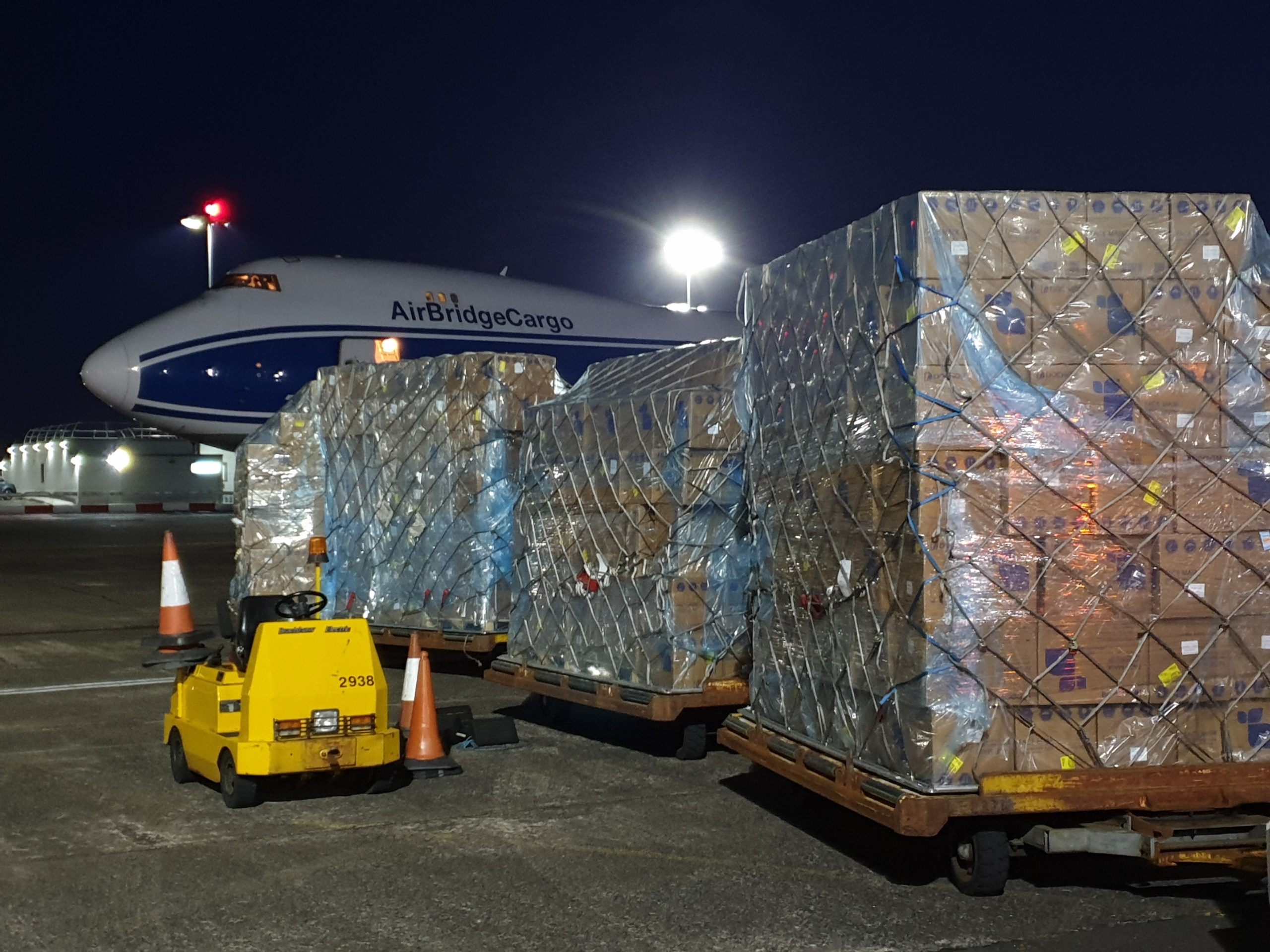 The precious cargo of face masks and other vital equipment to help hospitals across Scotland fight the Covid-19 pandemic is offloaded on to      the tarmac at Prestwick Airport yesterday. The supplies will be delivered to hospitals and care homes over the next few days