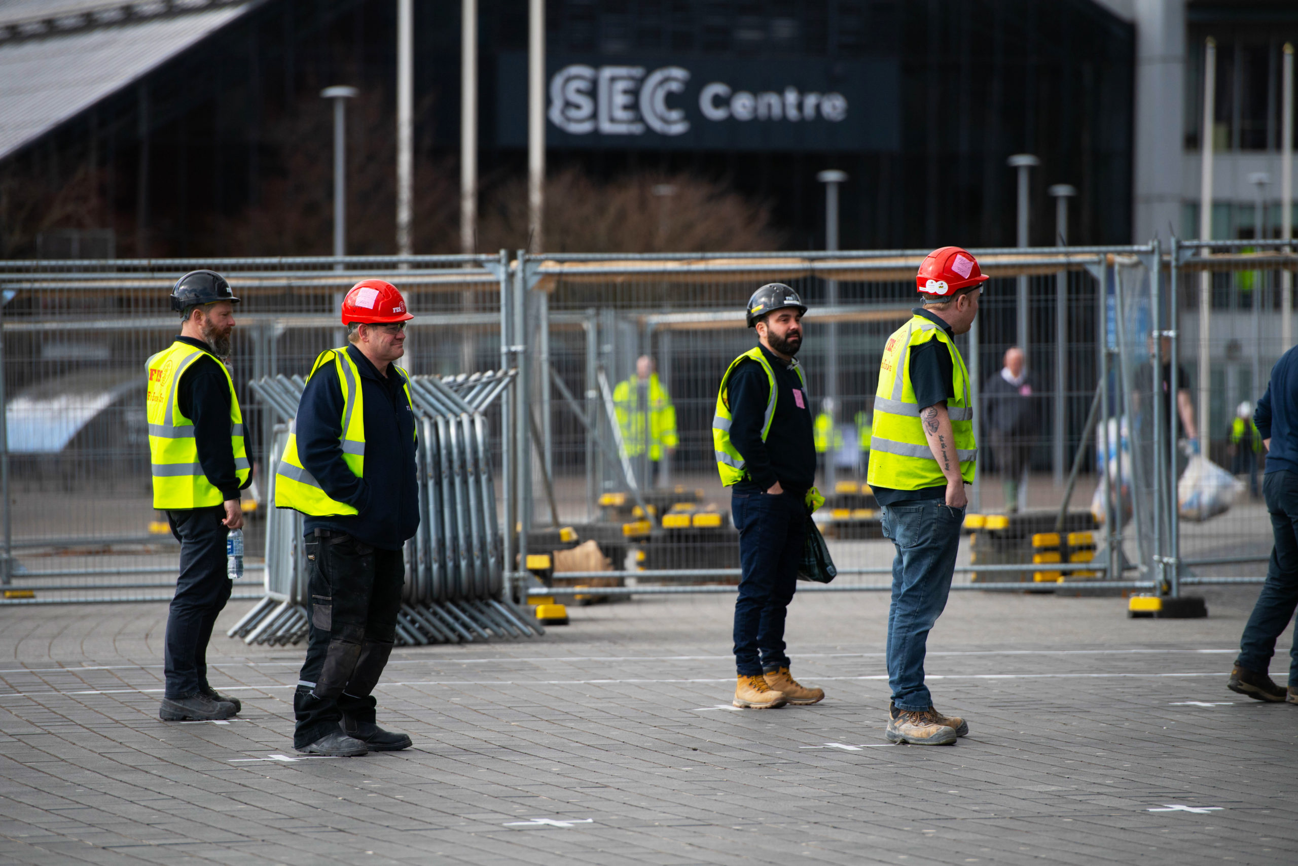 Contractors at the SEC in Glasgow as work begins last week to build new NHS Louisa Jordan hospital
