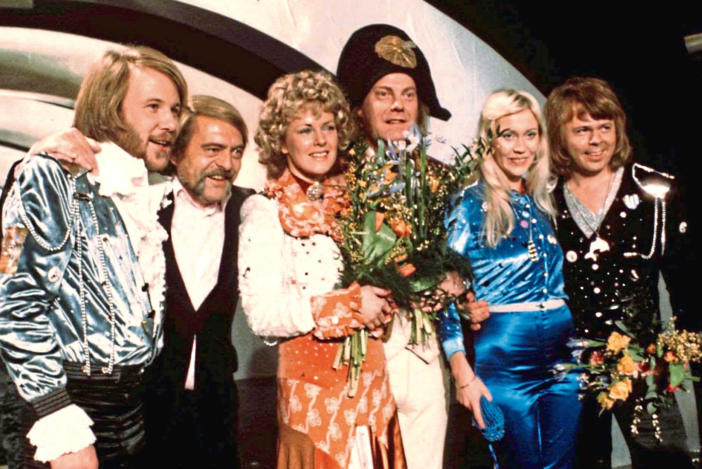 Abba celebrating the victory of their song Waterloo in 1974