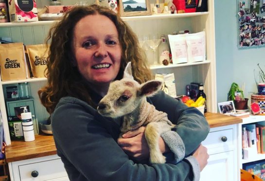 Vivienne MacLaren with Ralph the lamb