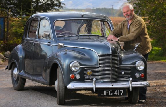 Willie McFarlane with his 1950 Jowett Javelin in Wolfmill, Perthshire