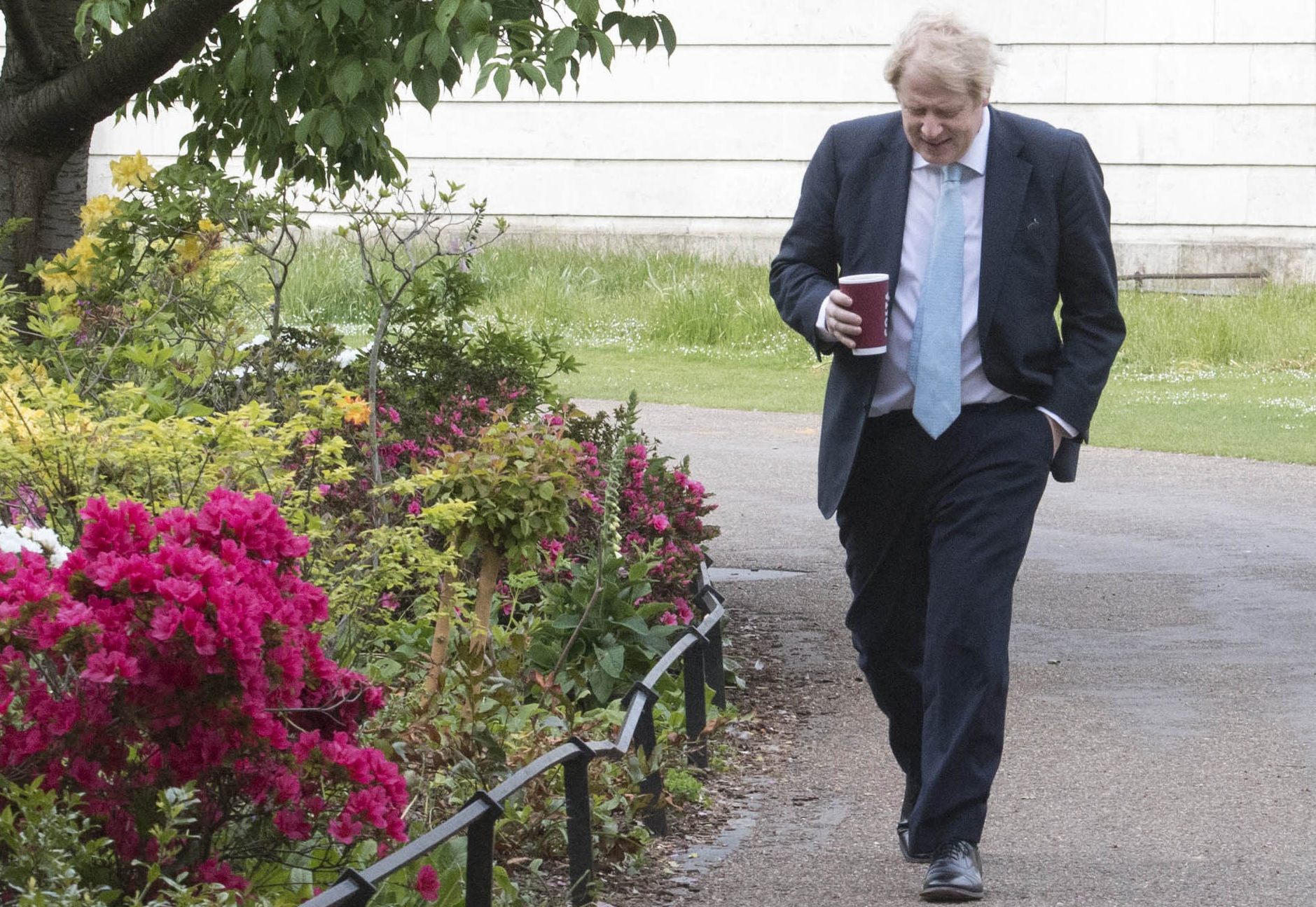 Prime Minister Boris Johnson takes a walk in St James' Park in London